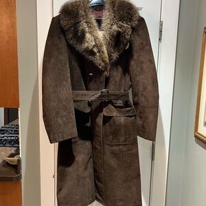 Men's 1970’s Luxurious Brown Trench Coat with Fur Collar Montreal Crown Leather